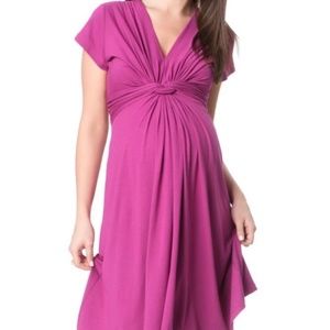 Seraphine purple pink jersey knot front maternity nursing dress 2